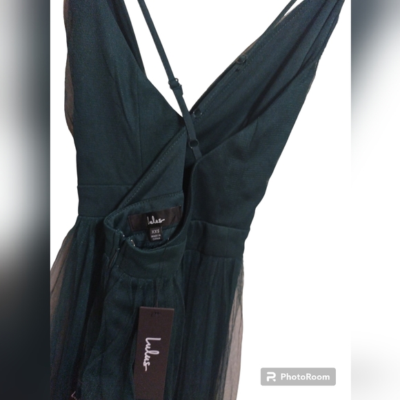 Lulu's Emerald Green Gauzy dress with adjustable straps Sz xxs Prom/ homecoming - Picture 3 of 9
